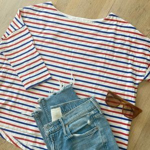 JCREW | Red White Stripe Boxy Boat Neck Tee | S